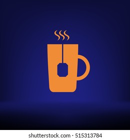 Flat paper cut style icon of hot tea cup. Vector illustration