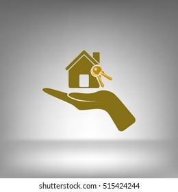 Flat paper cut style icon of home and keys. Vector illustration
