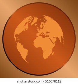 Flat paper cut style icon of globe. Vector illustration