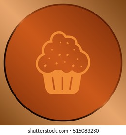 Flat paper cut style icon of cake. Vector illustration