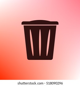 Flat paper cut style icon of trash can. Vector illustration