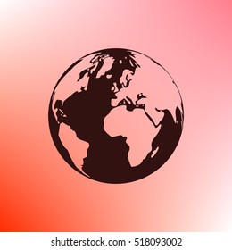 Flat paper cut style icon of globe. Vector illustration