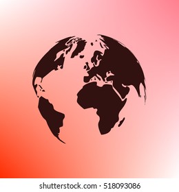 Flat paper cut style icon of globe. Vector illustration