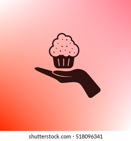 Flat paper cut style icon of cake. Vector illustration