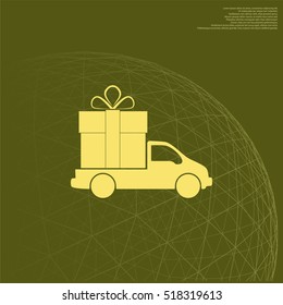 Flat paper cut style icon of vehicle. Delivery car symbol vector illustration