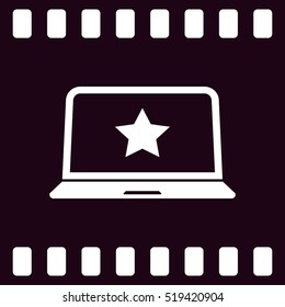 Flat paper cut style icon of laptop computer. Vector illustration