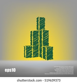 Flat paper cut style icon of sketchy building vector illustration