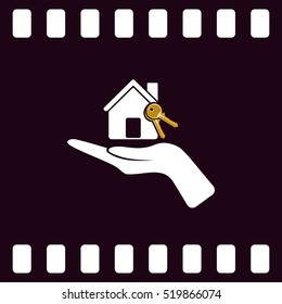 Flat paper cut style icon of home and keys. Vector illustration