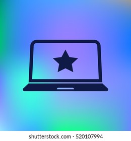 Flat paper cut style icon of laptop computer. Vector illustration