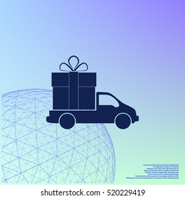 Flat paper cut style icon of vehicle. Delivery car symbol vector illustration