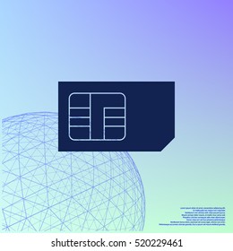 Flat paper cut style icon of a sim card. Vector illustration