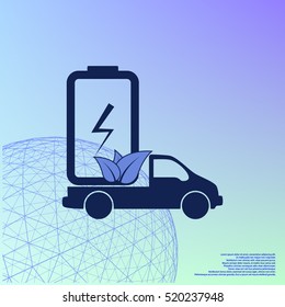 Flat paper cut style icon of eco vehicle. Delivery car symbol vector illustration