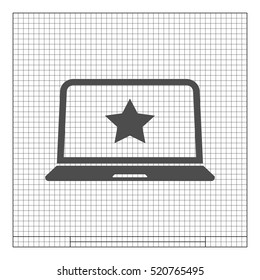 Flat paper cut style icon of laptop computer. Vector illustration