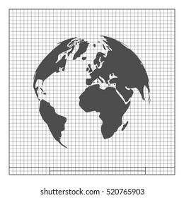 Flat paper cut style icon of globe. Vector illustration