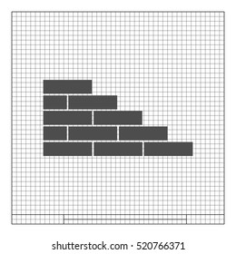 Flat paper cut style icon of brickwork fragment. Vector illustration