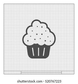 Flat paper cut style icon of cake. Vector illustration