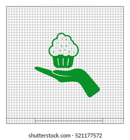 Flat paper cut style icon of cake. Vector illustration