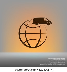 Flat paper cut style icon of vehicle. Delivery car symbol vector illustration