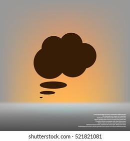 Flat paper cut style icon of thought cloud. Vector illustration