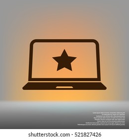 Flat paper cut style icon of laptop computer. Vector illustration