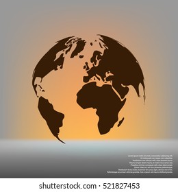 Flat paper cut style icon of globe. Vector illustration
