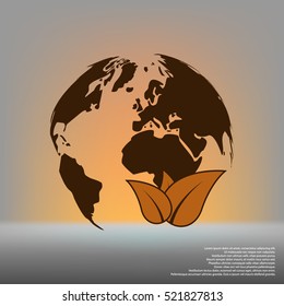 Flat paper cut style icon of eco planet. Vector illustration