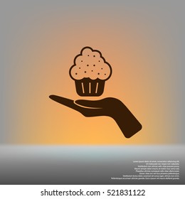 Flat paper cut style icon of cake. Vector illustration