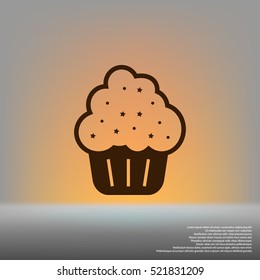 Flat paper cut style icon of cake. Vector illustration