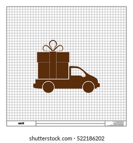 Flat paper cut style icon of vehicle. Delivery car symbol vector illustration