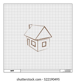 Flat paper cut style icon of house model vector illustration