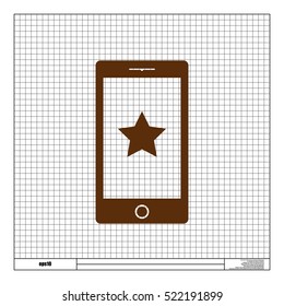 Flat paper cut style icon of mobile phone. Vector illustration