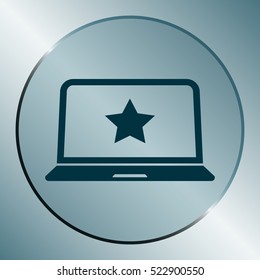 Flat paper cut style icon of laptop computer. Vector illustration