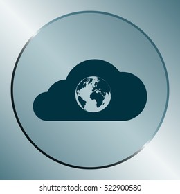 Flat paper cut style icon of a cloud with globe inside. Vector illustration