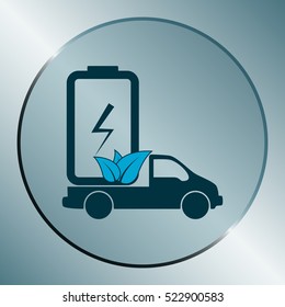 Flat paper cut style icon of eco vehicle. Delivery car symbol vector illustration
