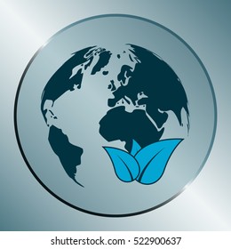 Flat paper cut style icon of eco planet. Vector illustration