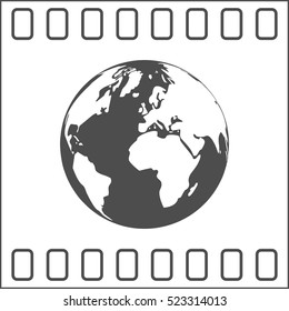 Flat paper cut style icon of globe. Vector illustration