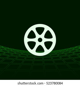 Flat paper cut style icon of old tape spool. Vector illustration