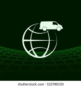 Flat paper cut style icon of vehicle. Delivery car symbol vector illustration