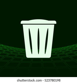 Flat paper cut style icon of trash can. Vector illustration