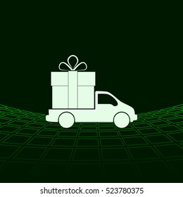 Flat paper cut style icon of vehicle. Delivery car symbol vector illustration