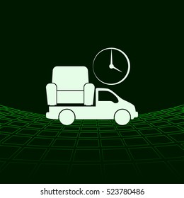 Flat paper cut style icon of vehicle. Delivery car symbol vector illustration