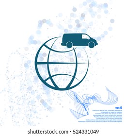 Flat paper cut style icon of vehicle. Delivery car symbol vector illustration