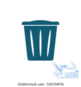 Flat paper cut style icon of trash can. Vector illustration