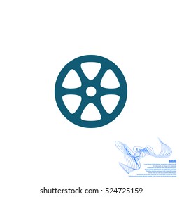 Flat paper cut style icon of old tape spool. Vector illustration