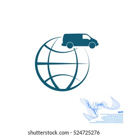 Flat paper cut style icon of vehicle. Delivery car symbol vector illustration