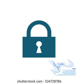 Flat paper cut style icon of a lock. Vector illustration
