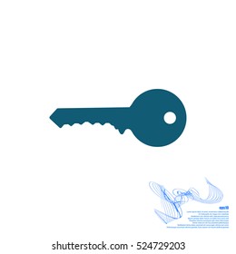 Flat paper cut style icon of an old key. Vector illustration