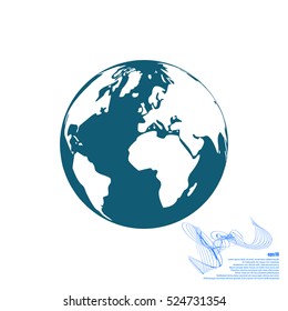 Flat paper cut style icon of globe. Vector illustration