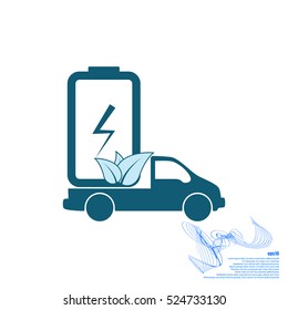 Flat paper cut style icon of eco vehicle. Delivery car symbol vector illustration