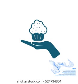 Flat paper cut style icon of cake. Vector illustration